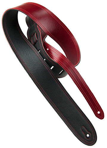 Perris 2" Deluxe Soft Italian Leather Reversible Guitar Strap - Black/Cherry, Adjustable 44.5" to 53"