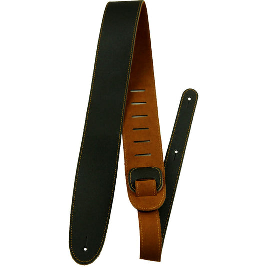 Perris 2.5" Reversible Black Leather & Natural Suede Guitar Strap, Adjustable 41" to 56"
