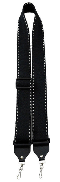 Perris 2" Black Cotton Banjo Strap with White Stitching & Metal Hooks, Adjustable 39" to 58"