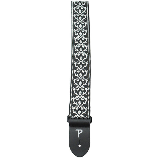 Perris 2" Jacquard Guitar Strap Black & White Tribal Design Leather Ends Adjustable 39" to 58"
