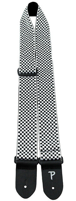Perris 2" Jacquard Guitar Strap Black & White Checker Design with Leather Ends, Adjustable 39" to 58" — view 2
