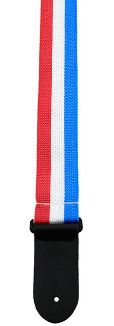 Perris 2" Poly Pro Guitar Strap Red, White & Blue Stripe with Black Leather Ends, Adjustable 39" to 58"