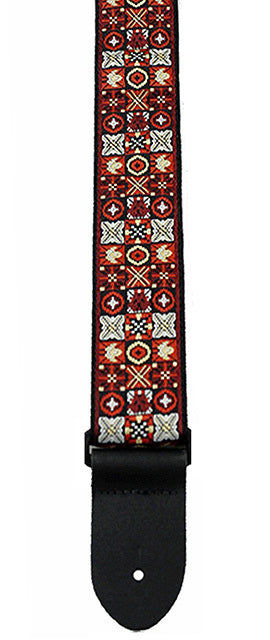 Perris 2" Jacquard Guitar Strap Red, Black & White Noughts & Crosses Design Adjustable 39" to 58"