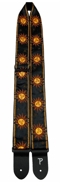 Perris 2" Jacquard Guitar Strap Yellow Suns on Black, Adjustable 39" to 58" with Genuine Leather Ends — view 2