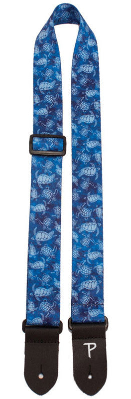 Perris 1.5" Polyester Ukulele Strap Blue Sea Turtles Design with Leather Ends, Adjustable 23" to 38"