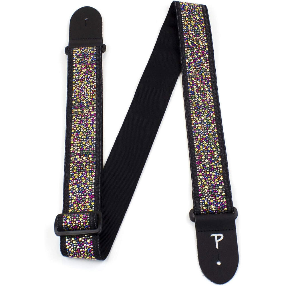 Perris 2.5" Jacquard Guitar Strap with Multi-Colour Rhinestones, Adjustable 39"-58", Black Design, High Quality with Leather Ends — view 2