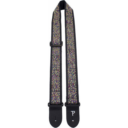 Perris 2.5" Jacquard Guitar Strap with Multi-Colour Rhinestones, Adjustable 39"-58", Black Design, High Quality with Leather Ends
