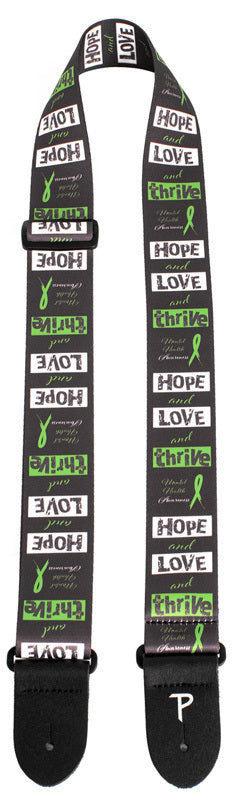 Perris 2" Polyester Hope & Love & Thrive Guitar Strap with Leather Ends, Adjustable 39" to 58"
