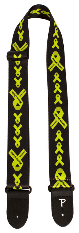 Perris 2" Green Ribbon Polyester Guitar Strap with Leather Ends, Adjustable 39" to 58"