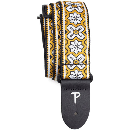 Perris 2" Jacquard Guitar Strap Gold Geo Floral Pattern Leather Ends Adjustable 39"-58"