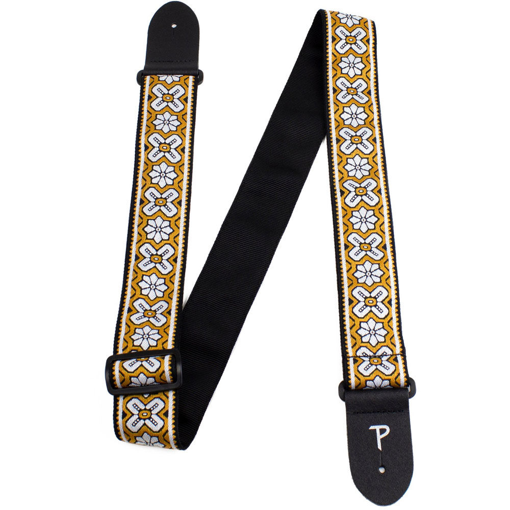 Perris 2" Jacquard Guitar Strap Gold Geo Floral Pattern Leather Ends Adjustable 39"-58" — view 2