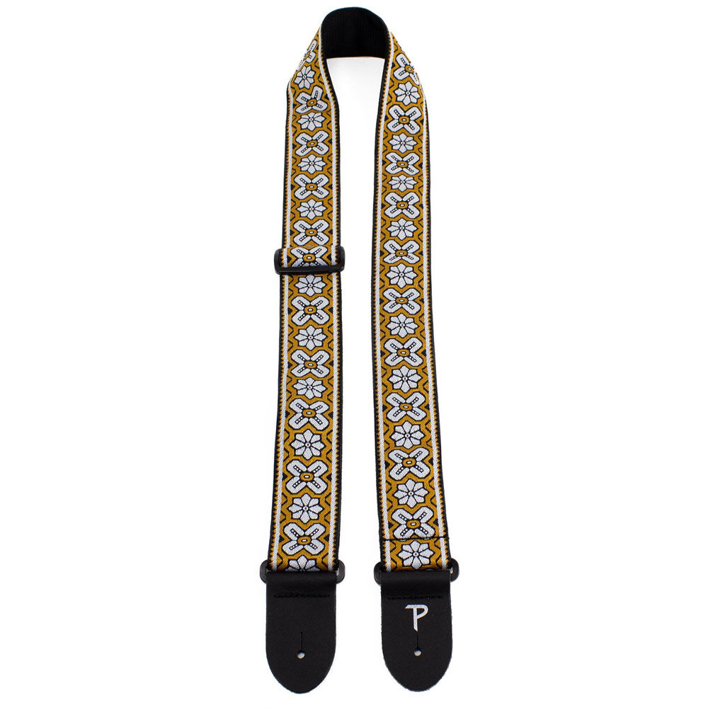 Perris 2" Jacquard Guitar Strap Gold Geo Floral Pattern Leather Ends Adjustable 39"-58" — view 3