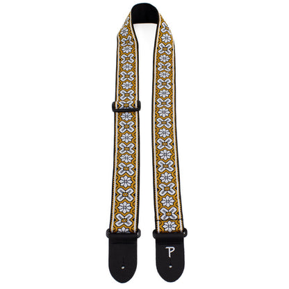 Perris 2" Jacquard Guitar Strap Gold Geo Floral Pattern Leather Ends Adjustable 39"-58" — view 3