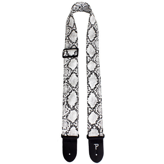 Perris 2" Black and White Faux Snake Skin Guitar Strap with Leather Ends, Adjustable 39" to 58"