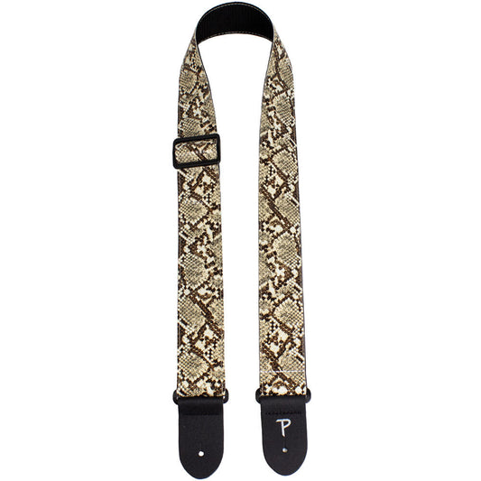 Perris 2" Brown Faux Snake Skin Guitar Strap with Adjustable Length 39"-58" and Leather Ends