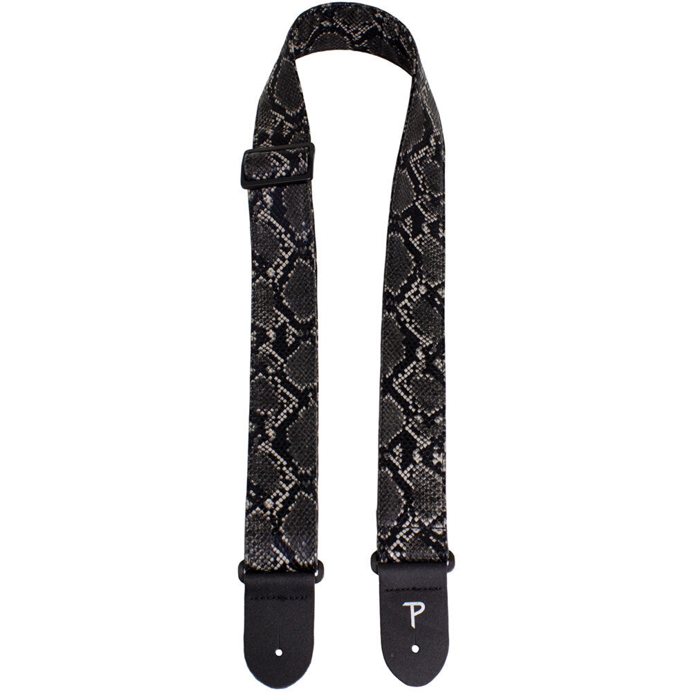 Perris 2" Black Faux Snake Skin Guitar Strap with Leather Ends, Adjustable 39" to 58"