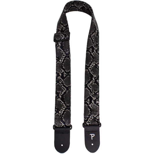 Perris 2" Black Faux Snake Skin Guitar Strap with Leather Ends, Adjustable 39" to 58"