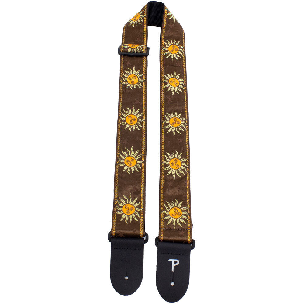 Perris 2" Jacquard Guitar Strap - Suns on Brown Design with Leather Ends, Adjustable 39" to 58" — view 2