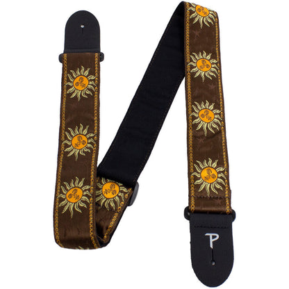 Perris 2" Jacquard Guitar Strap - Suns on Brown Design with Leather Ends, Adjustable 39" to 58" — view 3