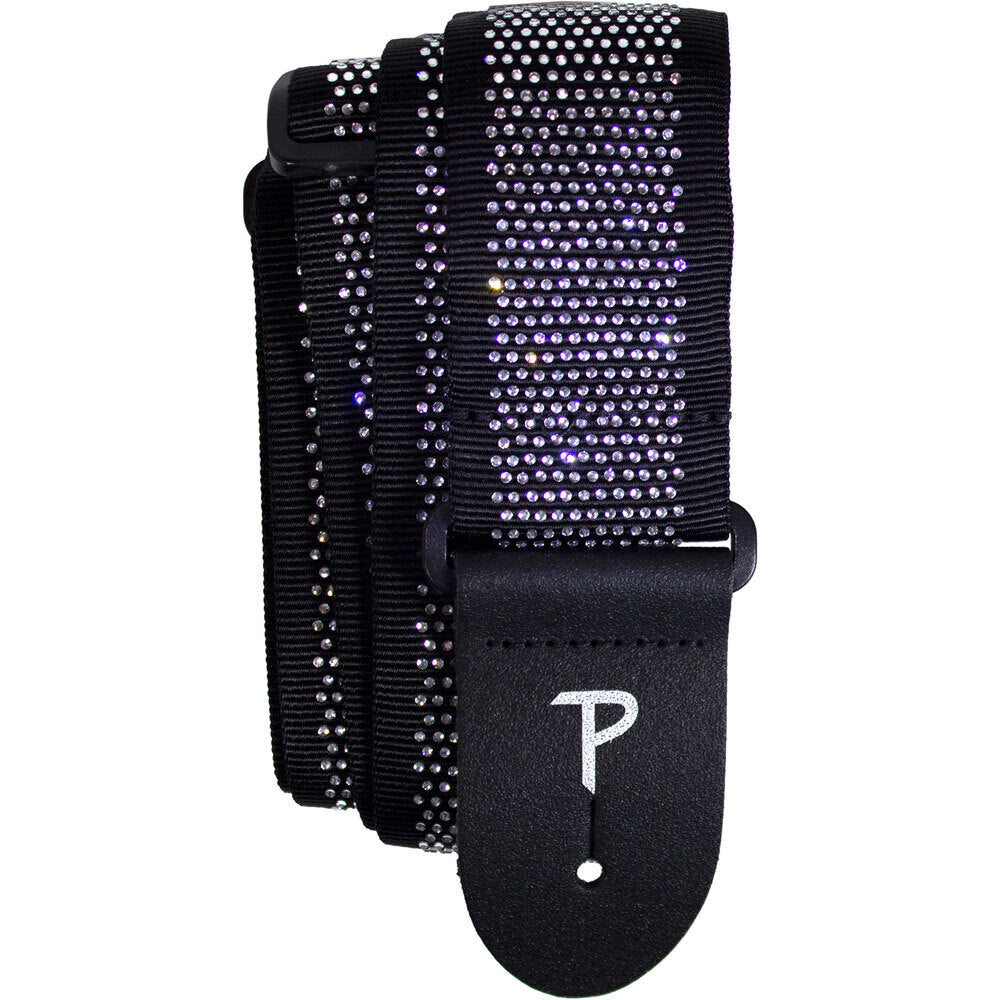 Perris 2.5" Jacquard Guitar Strap with Mini Rhinestones, Adjustable 39"-58" Length, Black Design