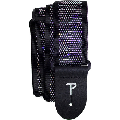Perris 2.5" Jacquard Guitar Strap with Mini Rhinestones, Adjustable 39"-58" Length, Black Design