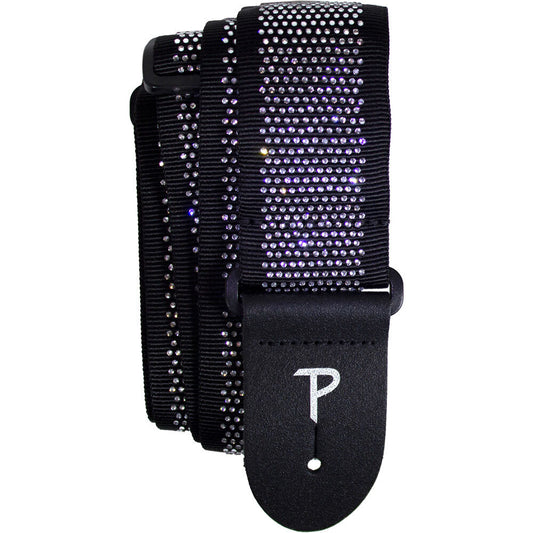 Perris 2.5" Jacquard Guitar Strap with Mini Rhinestones, Adjustable 39"-58" Length, Black Design