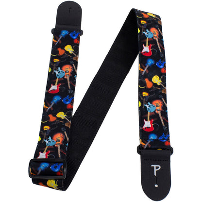 Perris 2" Adjustable Fabric Guitar Strap "Guitars Allover" Design with Black Leather Ends — view 3