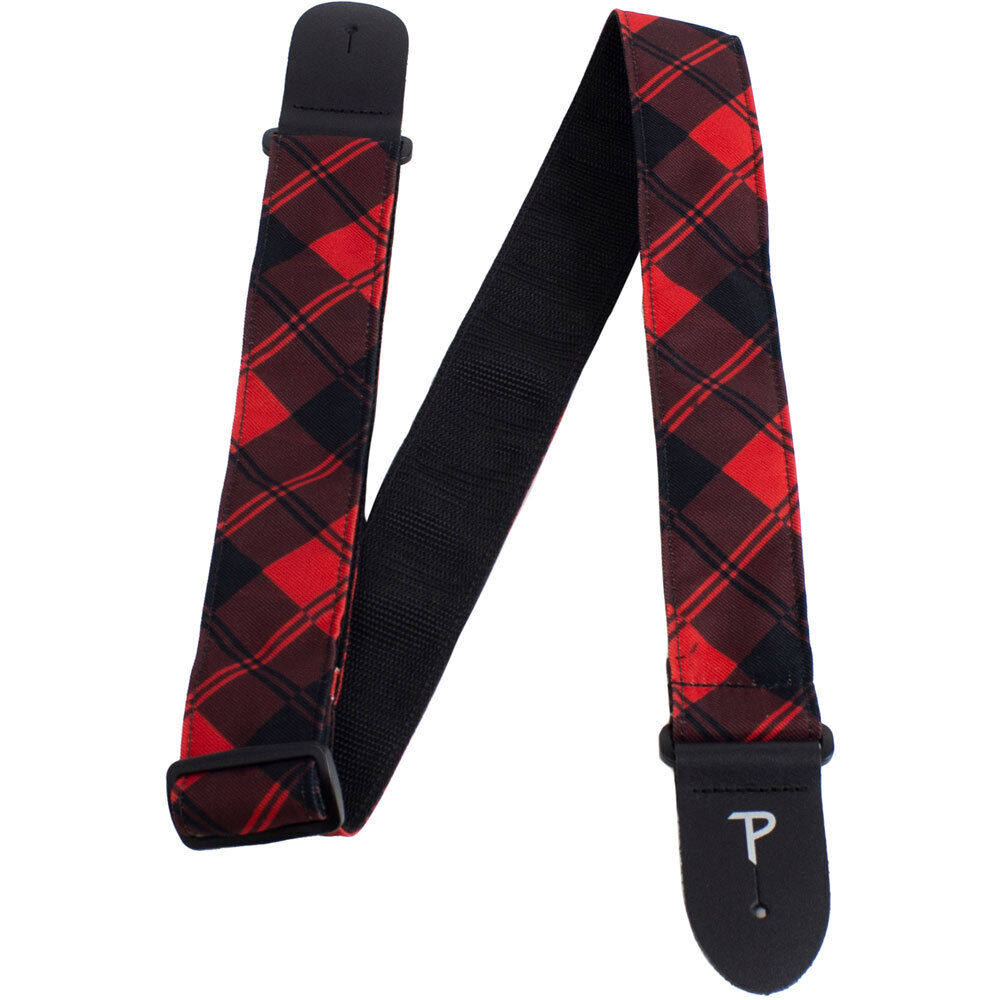 Perris 2" Red/Black Plaid Dye-Sub Poplin Fabric Guitar Strap with Leather Ends, Adjustable 39" to 58" — view 3