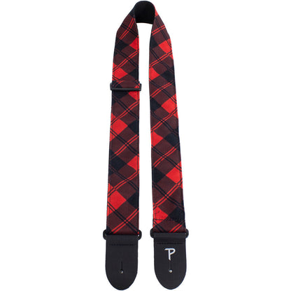 Perris 2" Red/Black Plaid Dye-Sub Poplin Fabric Guitar Strap with Leather Ends, Adjustable 39" to 58" — view 2