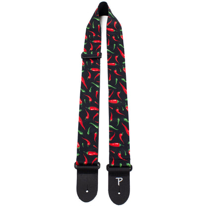 Perris 2" Adjustable Fabric Guitar Strap - Red Pepper Allover Design with Black Leather Ends — view 2