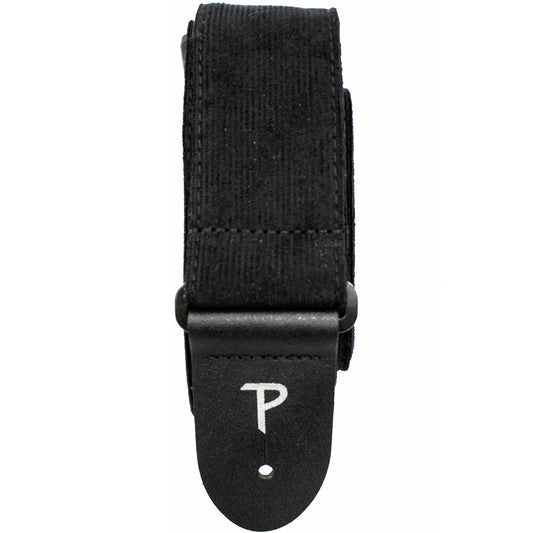 Perris 2" Black Corduroy Guitar Strap with Adjustable Length 39"-58" and Black Leather Ends
