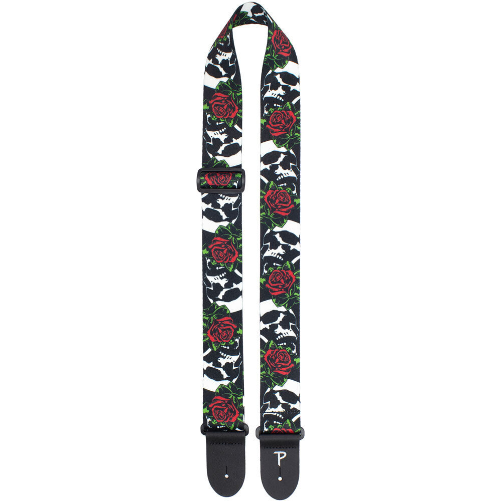 Perris 2" Polyester Skulls & Roses Guitar Strap with Leather Ends, Adjustable 39" to 58" — view 2