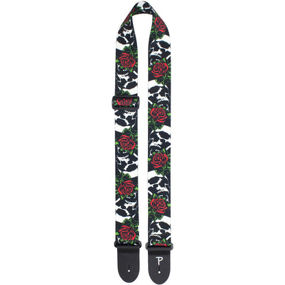 Perris 2" Polyester Skulls & Roses Guitar Strap with Leather Ends, Adjustable 39" to 58" — view 2