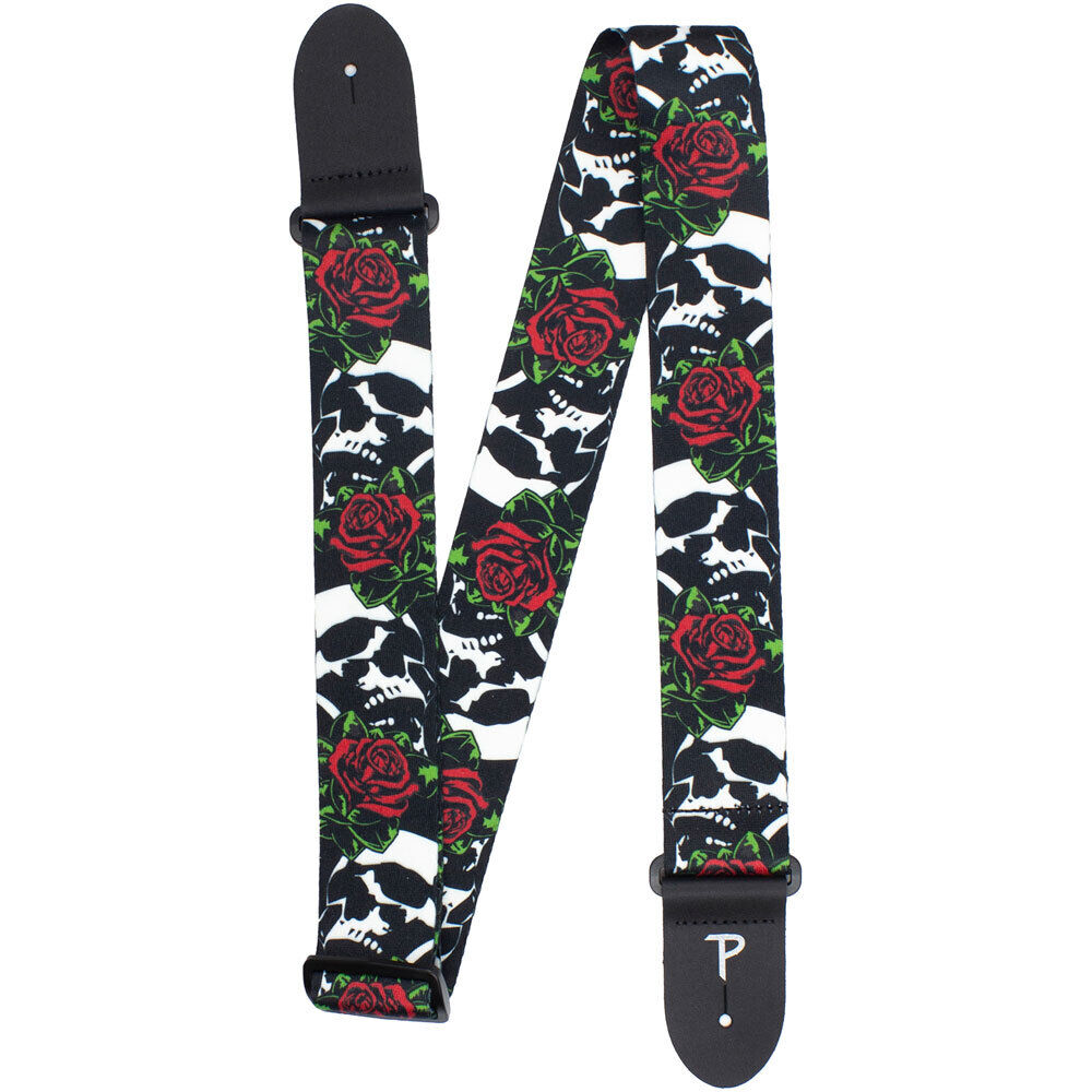 Perris 2" Polyester Skulls & Roses Guitar Strap with Leather Ends, Adjustable 39" to 58" — view 3