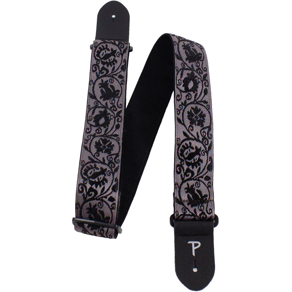 Perris 2" Jacquard Guitar Strap Black Lace Design Leather Ends Adjustable 39" to 58" — view 2
