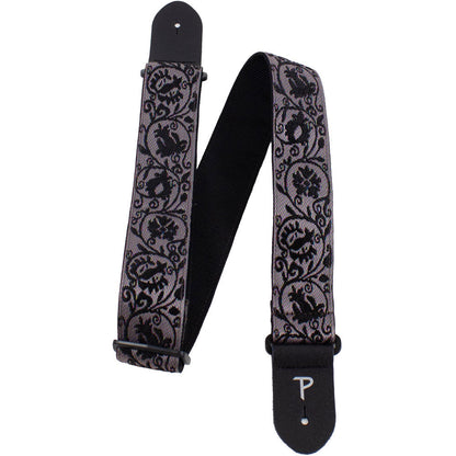 Perris 2" Jacquard Guitar Strap Black Lace Design Leather Ends Adjustable 39" to 58" — view 2