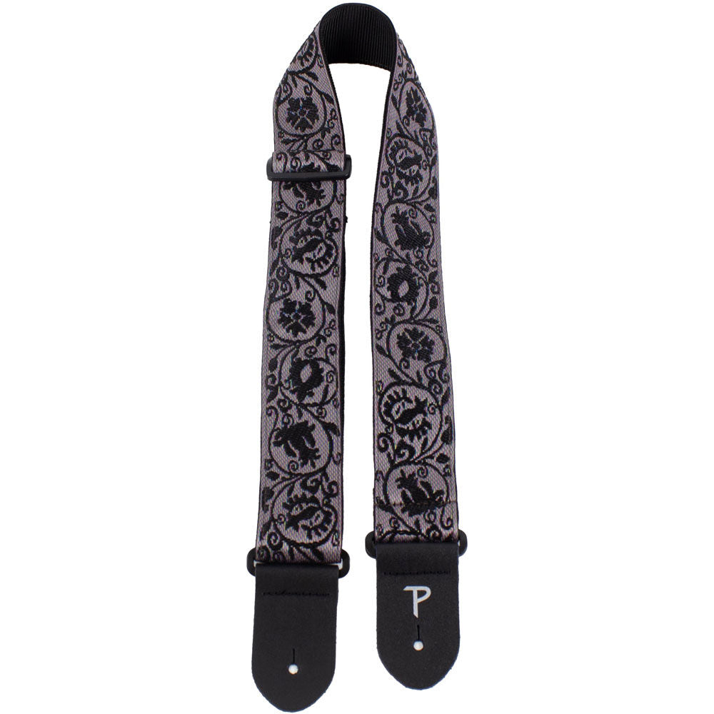 Perris 2" Jacquard Guitar Strap Black Lace Design Leather Ends Adjustable 39" to 58" — view 3