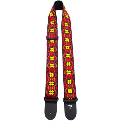 Perris 2" Jacquard Guitar Strap Red & Yellow Geo Pattern Leather Ends Adjustable 39" to 58" — view 3