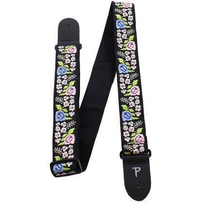 Perris 2" Jacquard Guitar Strap with Black Floral Trail Embroidery and Leather Ends, Adjustable 39" to 58" — view 3