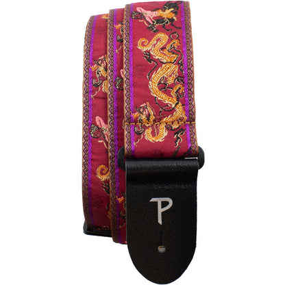 Perris 2" Jacquard Guitar Strap Red Dragon Warrior Design Leather Ends Adjustable 39"-58"