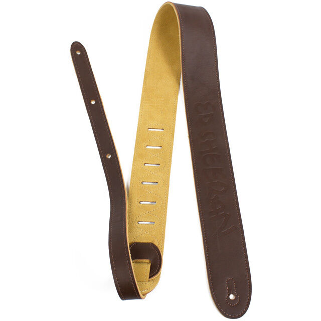 Perris 2" Deluxe Soft Italian Brown Leather Ed Sheeran Embossed Guitar Strap, Adjustable 41" to 56"