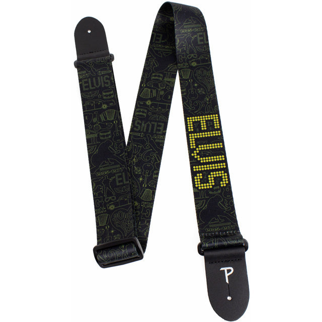 Perris 2" Polyester Elvis Presley Gold Silhouette Graphics Black Licensed Guitar Strap, Adjustable 39" to 58"