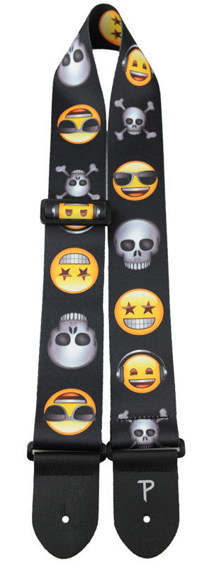 Perris 2.5" Emoji Skulls And Friends Licensed Guitar Strap, Adjustable 39" to 58" Length, Polyester Webbing