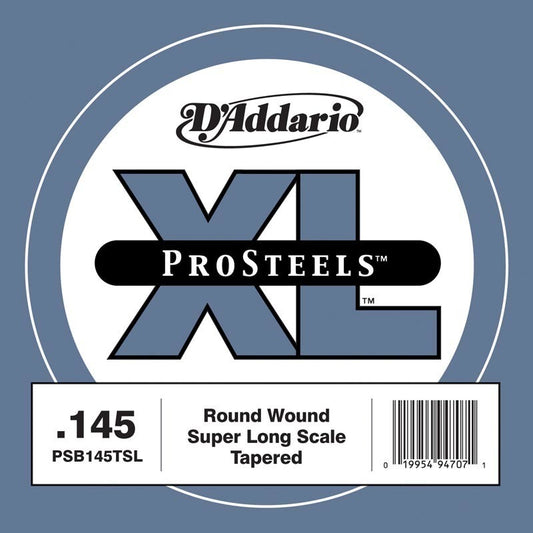 D'Addario PSB145TSL ProSteels Bass Guitar Single String, Super Long Scale, .145, Tapered