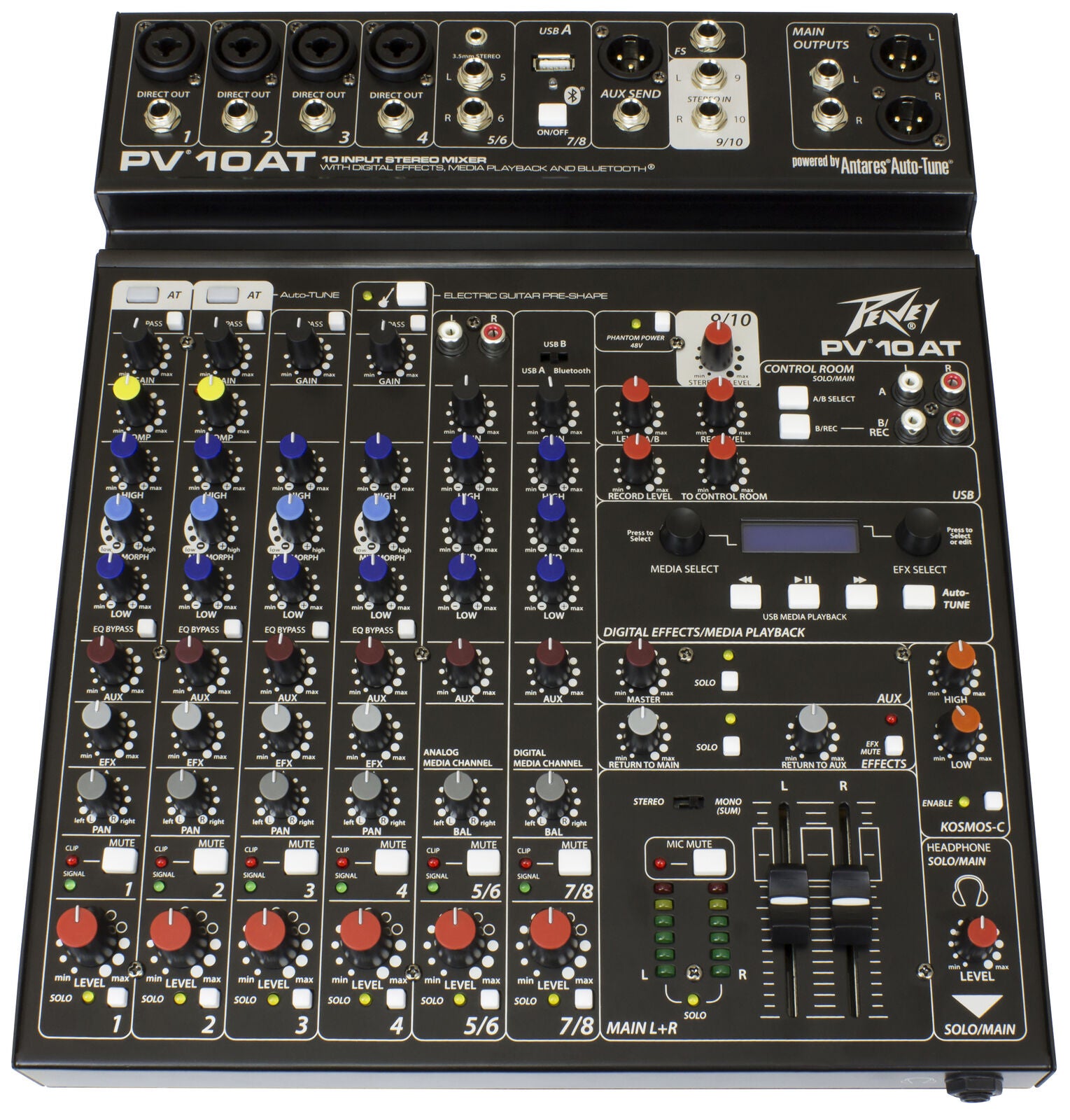 Peavey PV-10AT Compact 10-Channel Mixer with Bluetooth & Antares Auto-Tune, 2 Channels Auto-Tune, 4 Mic Preamps, USB Playback, Digital Effects — view 2
