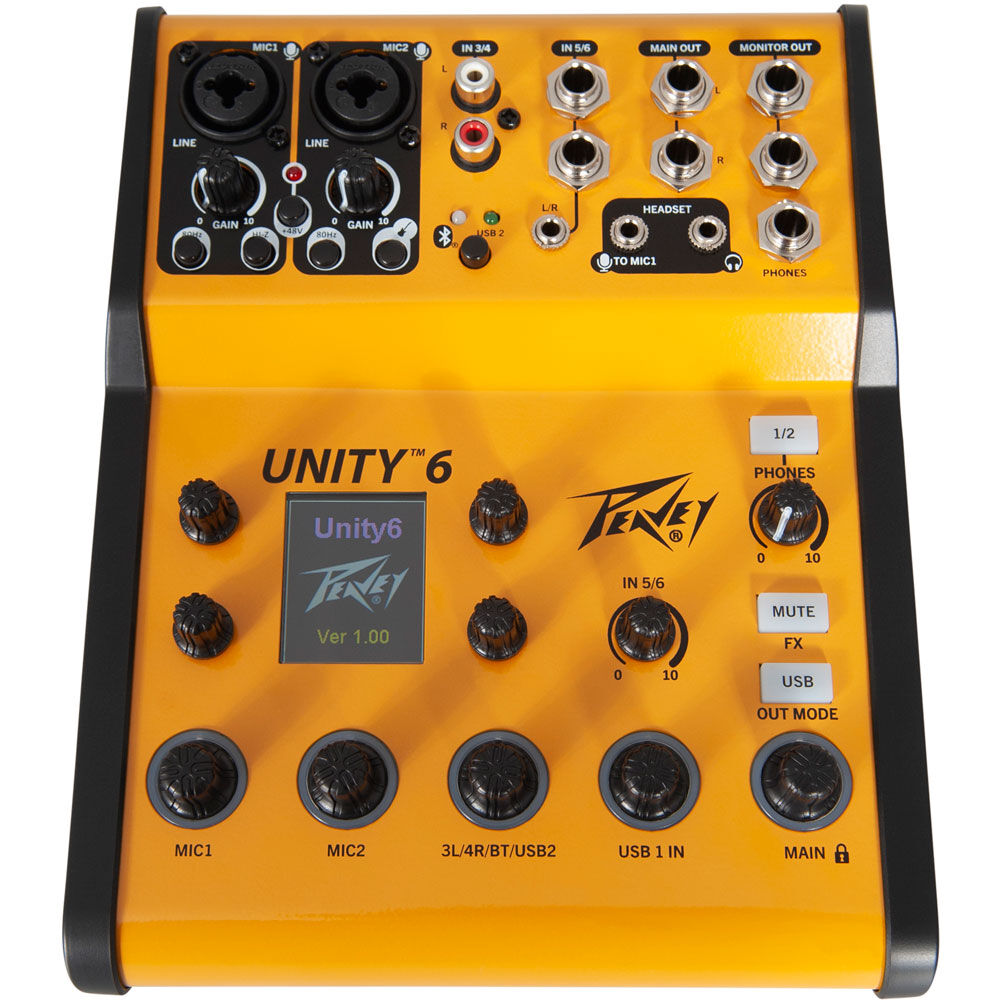 Peavey Unity Series UNITY-6 Digital 6-Channel Mixer with Bluetooth, USB-C Interface, Phantom Power, EQ and FX