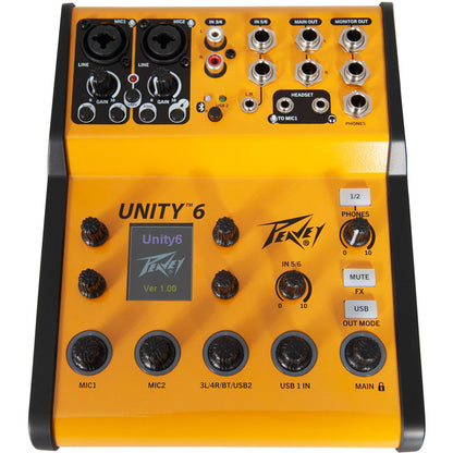 Peavey Unity Series UNITY-6 Digital 6-Channel Mixer with Bluetooth, USB-C Interface, Phantom Power, EQ and FX