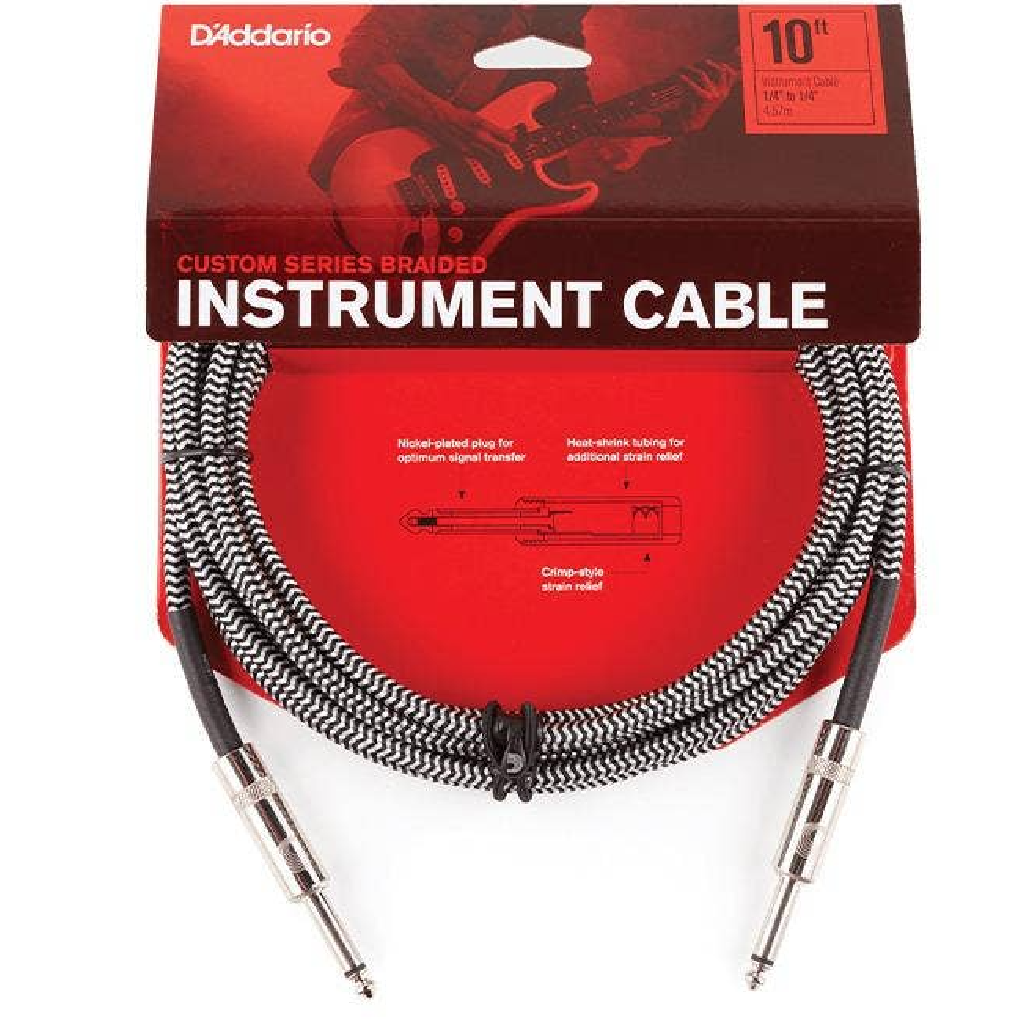 D'Addario PW-BG-10BG 10FT Braided Instrument Cable with Straight 1/4" TS Connectors, Dual-Layer Shielding, and Lifetime Warranty — view 5