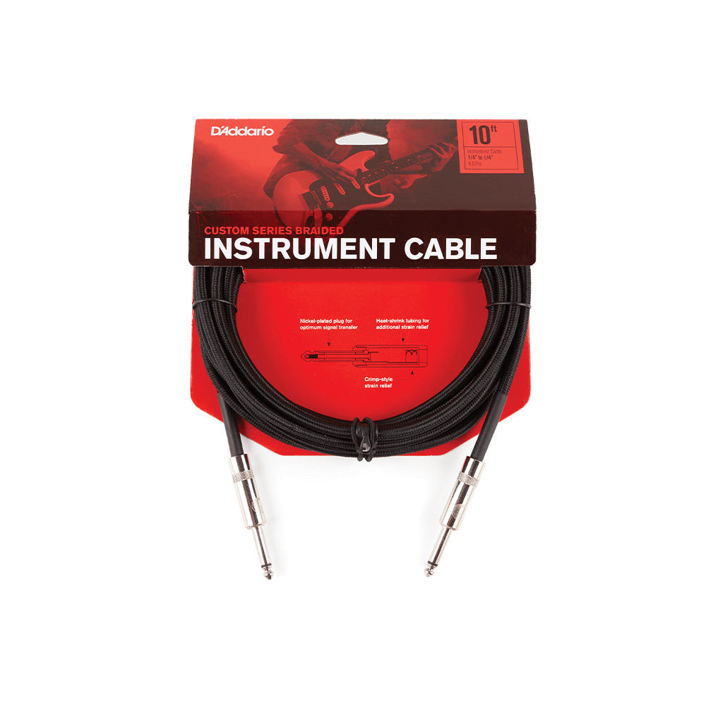 D'Addario 10 Ft Custom Series Braided Instrument Cable Black