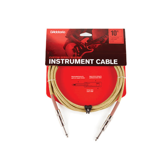 D'Addario 10 Ft Custom Series Braided Instrument Cable Classic Tweed